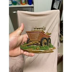 Vintage HODA 1976 Sexton Wooden Wagon Painted Cast Metal 3D Wall Art